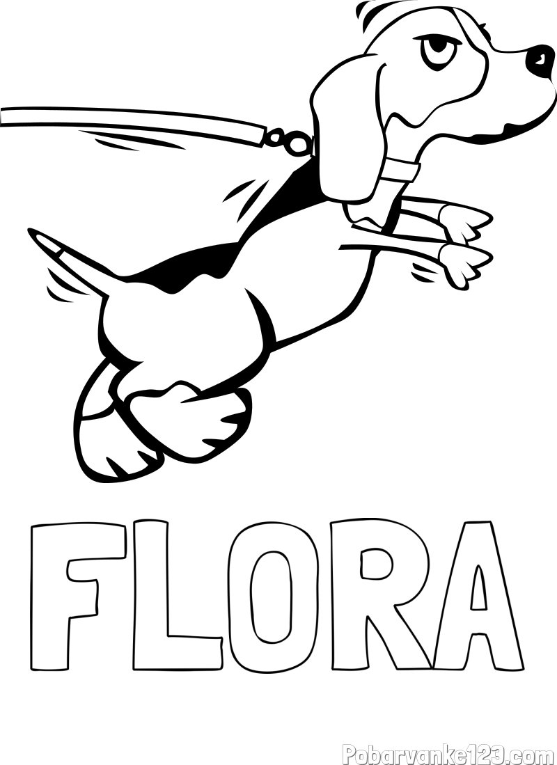 Pobarvanka imena FLORA in pobarvanka kužka na sprehodu