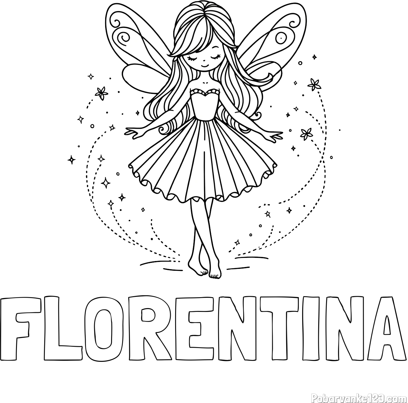 Pobarvanka imena FLORENTINA in pobarvanka ljubke čarobne vile