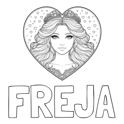 Online izdelana pobarvanka - Pobarvanka imena FREJA in pobarvanka ljubke princese v srčku