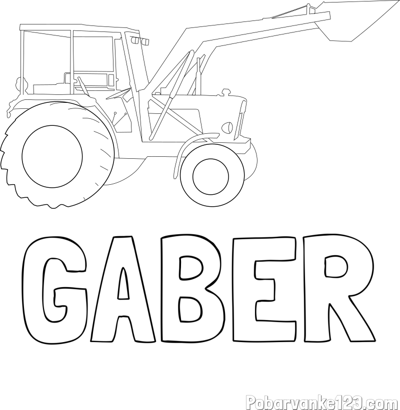 Pobarvanka imena GABER in traktor 2