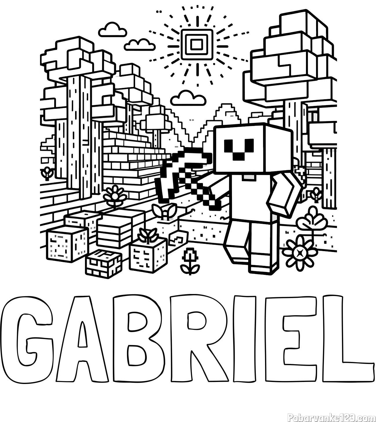 Pobarvanka imena GABRIEL in pobarvanka Minecraft sveta