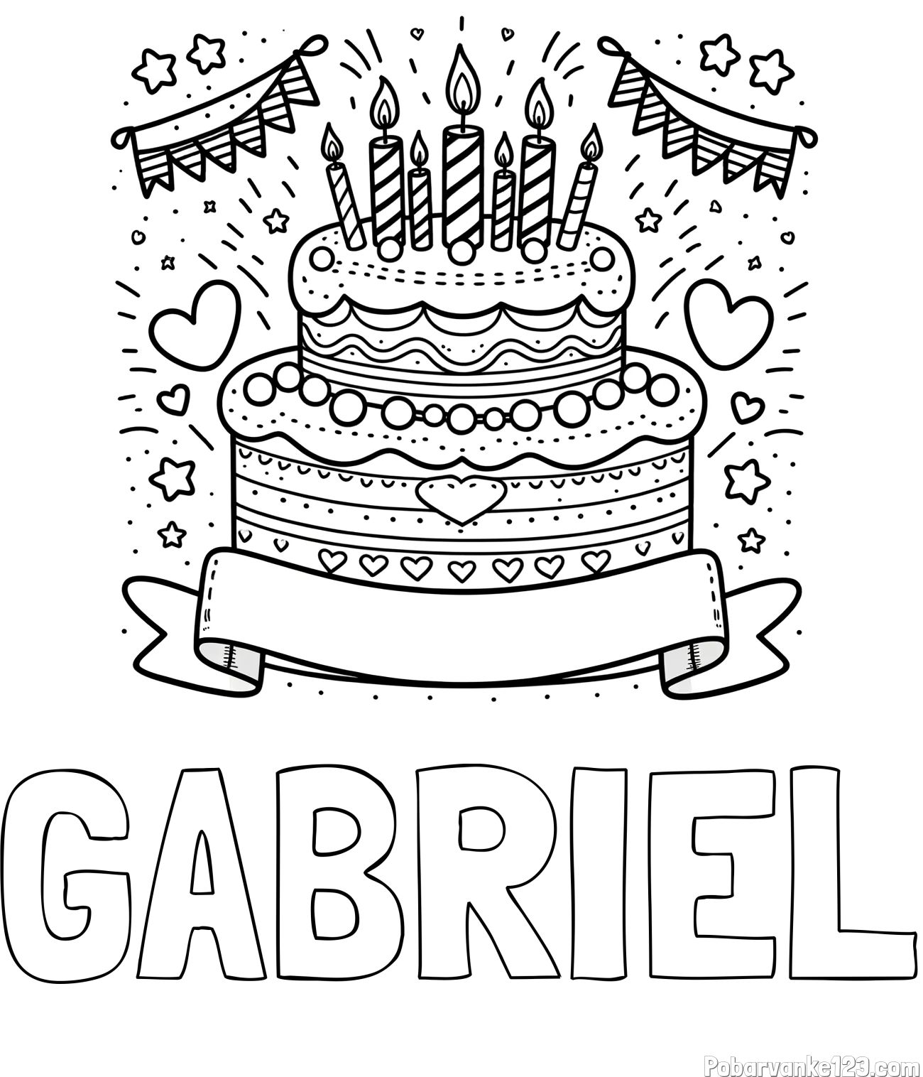 Pobarvanka imena GABRIEL in pobarvanka velike torte za rojstni dan
