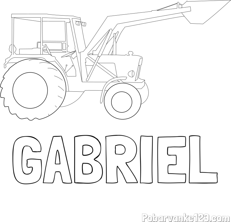 Pobarvanka imena GABRIEL in traktor 2