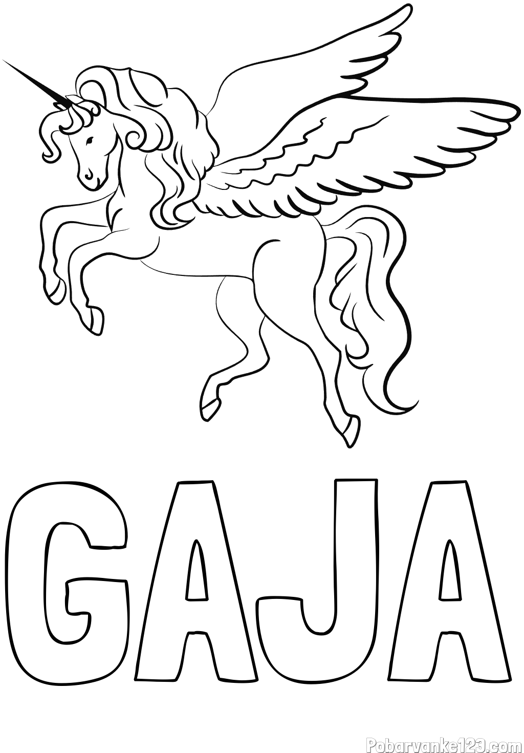 Pobarvanka imena GAJA in lepa pobarvanka samoroga