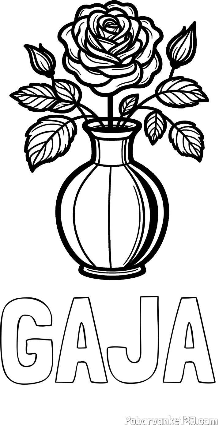 Pobarvanka imena GAJA in pobarvanka čudovite vrtnice v vazi