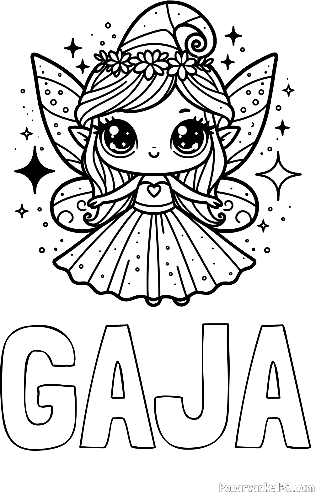 Pobarvanka imena GAJA in prikupna čarobna vila