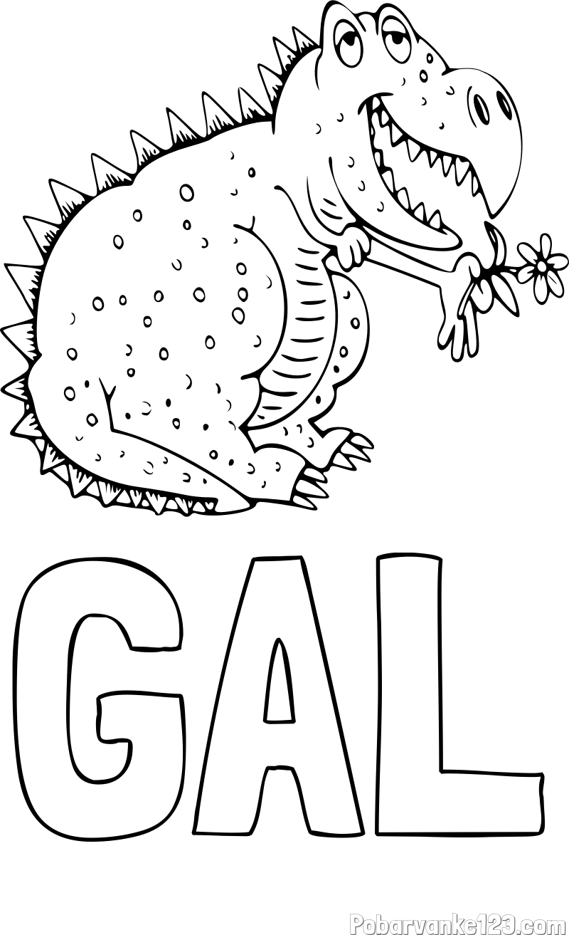 Pobarvanka imena GAL in pobarvanka veselega dinozavra