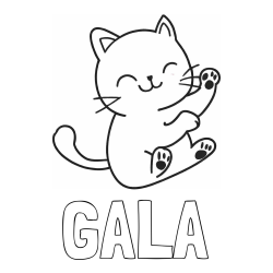 Online izdelana pobarvanka - Pobarvanka imena GALA in pobarvanka razigranega mucka