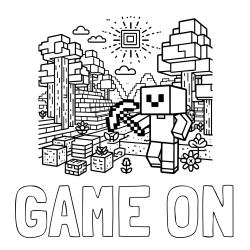 Online izdelana pobarvanka - Pobarvanka imena GAME ON in pobarvanka Minecraft sveta