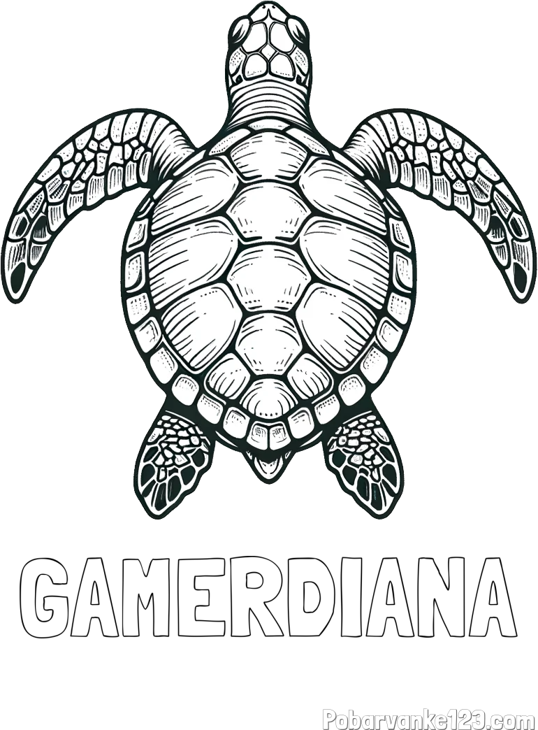 Pobarvanka imena GAMERDIANA in enostavna pobarvanka želve