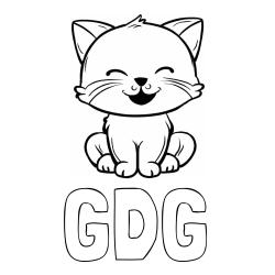Online izdelana pobarvanka - Pobarvanka imena GDG in pobarvanka prikupne mačke