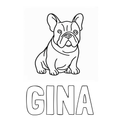 Online izdelana pobarvanka - Pobarvanka imena GINA in pobarvanka francoskega buldoga