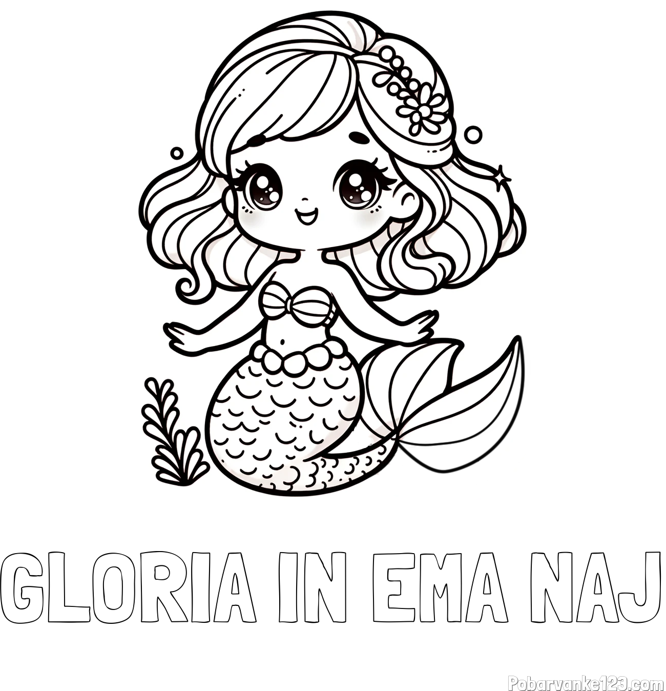 Pobarvanka imena GLORIA IN EMA NAJ in pobarvanka simpatične morske deklice