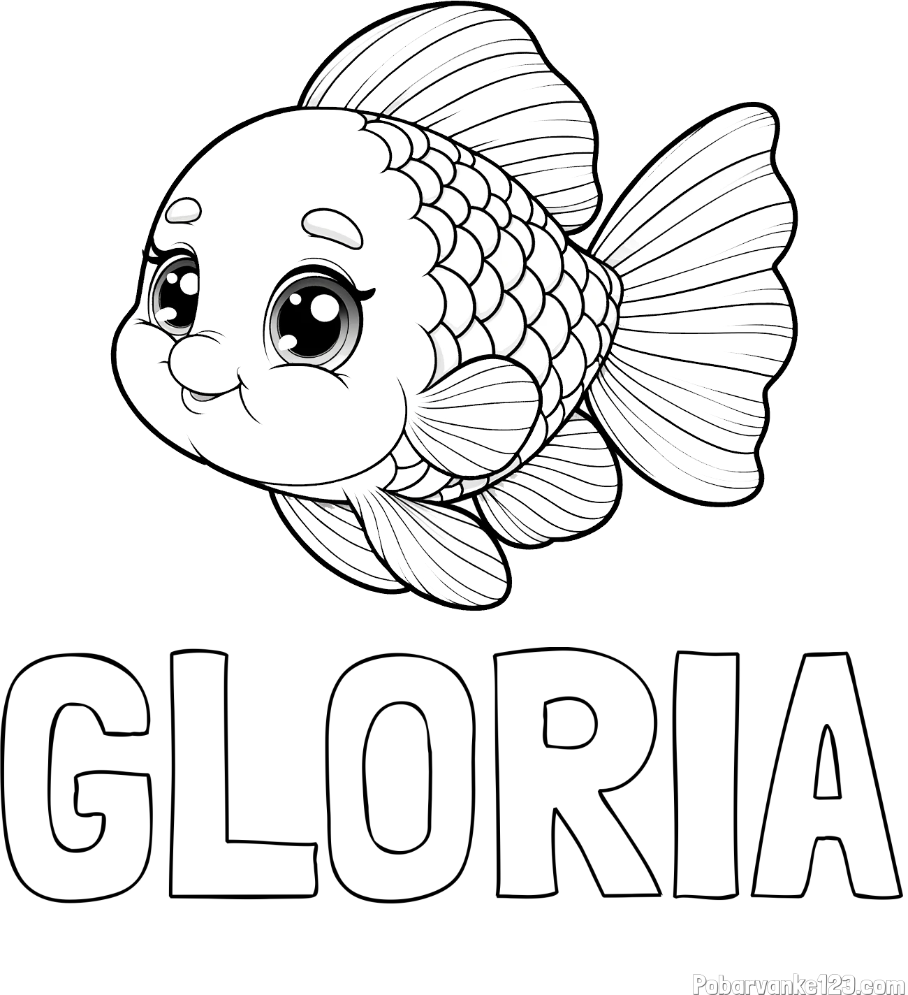 Pobarvanka imena GLORIA in ljubka pobarvanka starejše ribe