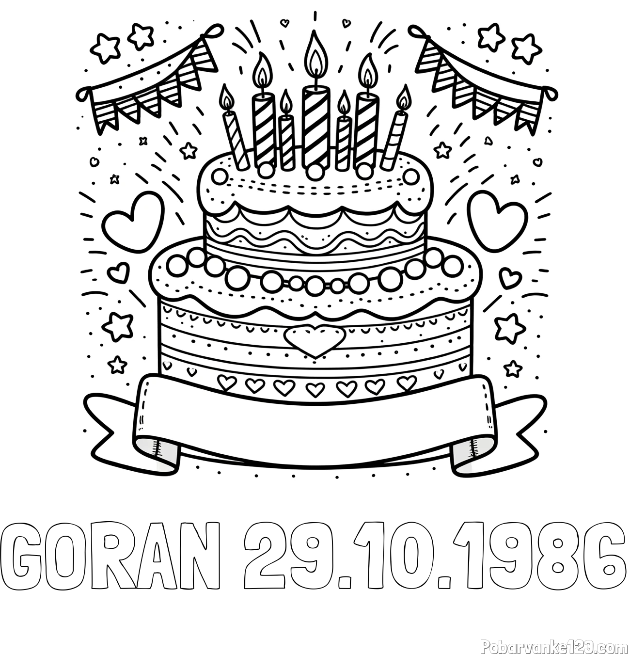 Pobarvanka imena GORAN 29.10.1986 in pobarvanka velike torte za rojstni dan