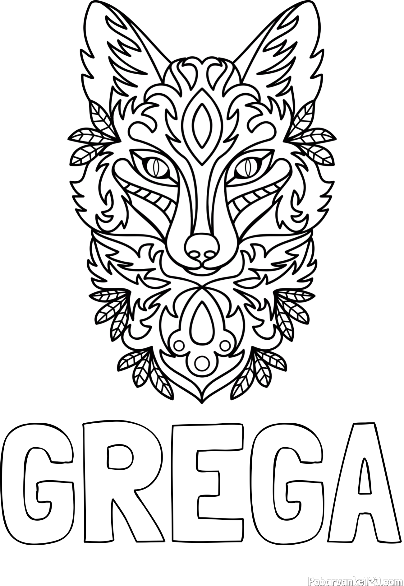 Pobarvanka imena GREGA in pobarvanka volka - mandale