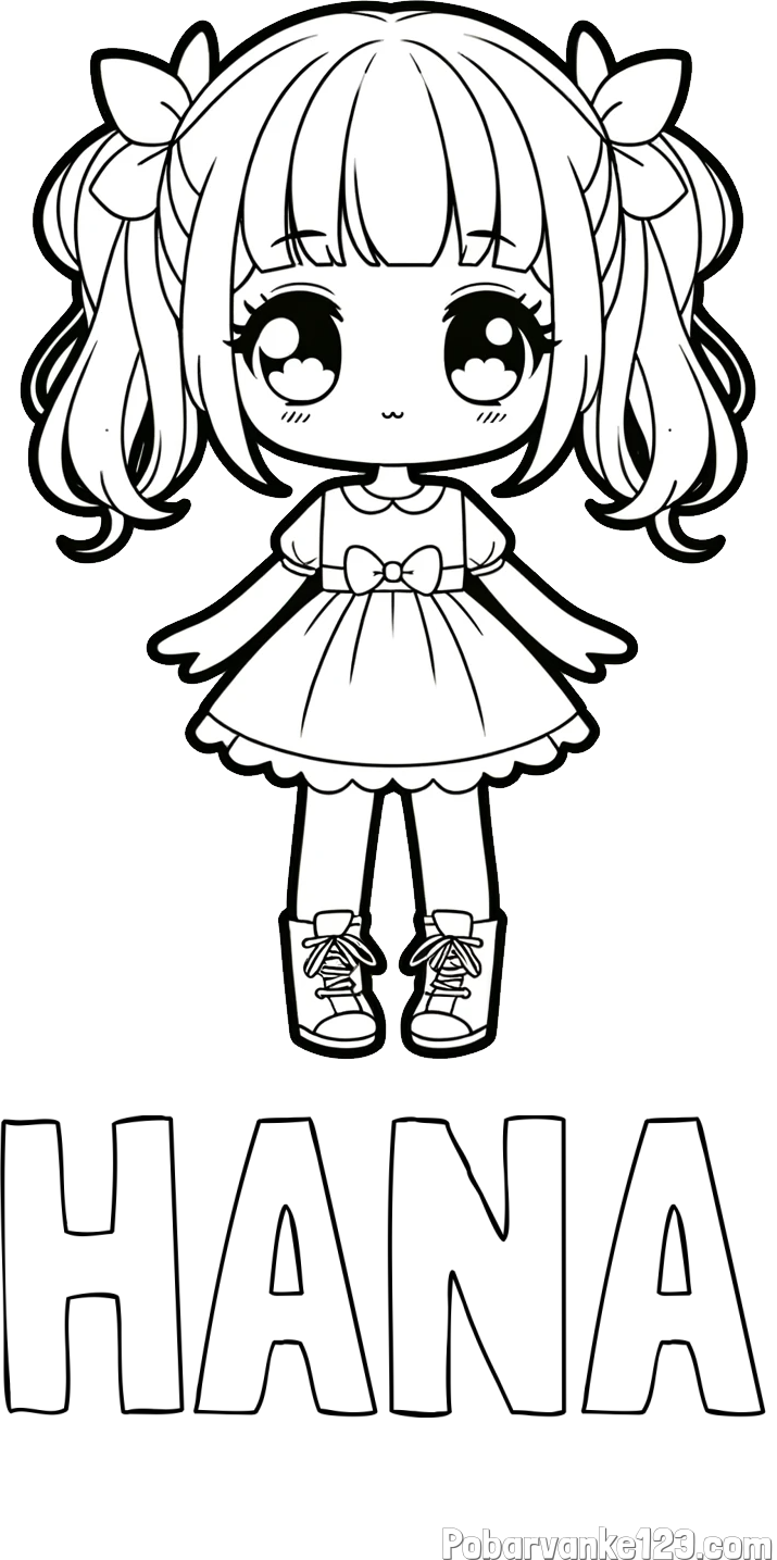 Pobarvanka imena HANA in pobarvanka anime punčke