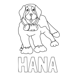 Online izdelana pobarvanka - Pobarvanka imena HANA in pobarvanka velikega psa