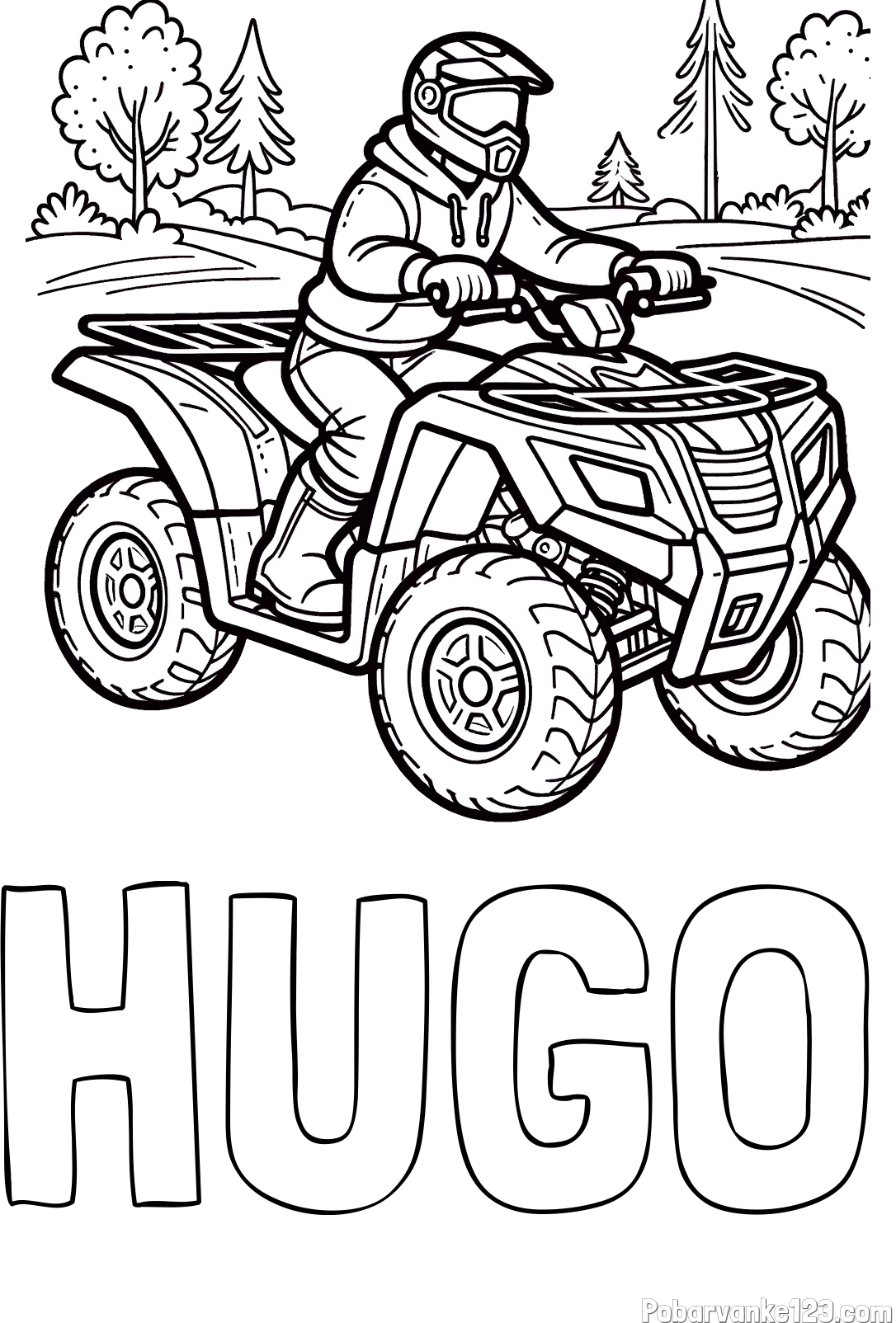 Pobarvanka imena HUGO in pobarvanka motorista na štirikolesniku