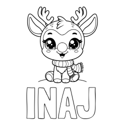 Online izdelana pobarvanka - Pobarvanka imena INAJ in otroška pobarvanka jelenčka Rudolfa s šalom okoli vratu