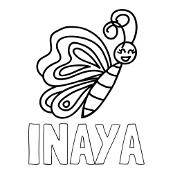 Online izdelana pobarvanka - Pobarvanka imena INAYA in pobarvanka ljubkega metulja
