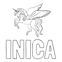Online izdelana pobarvanka - Pobarvanka imena INICA in lepa pobarvanka samoroga