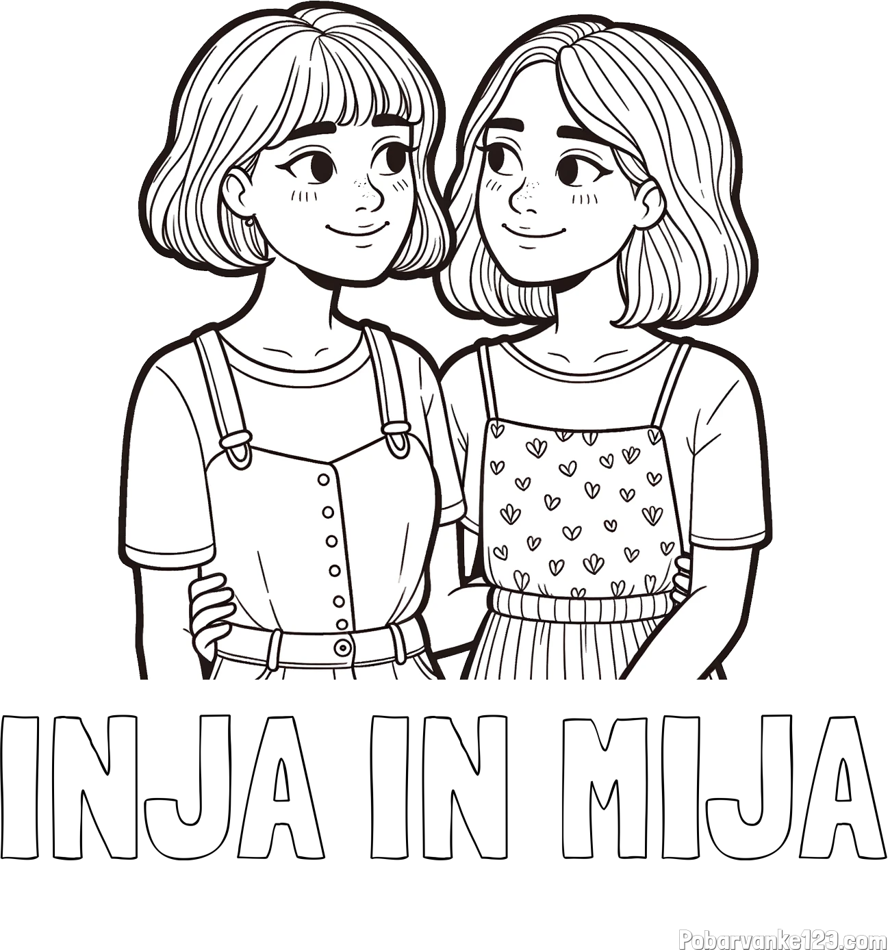 Pobarvanka imena INJA IN MIJA in pobarvanka dveh najboljših prijateljic