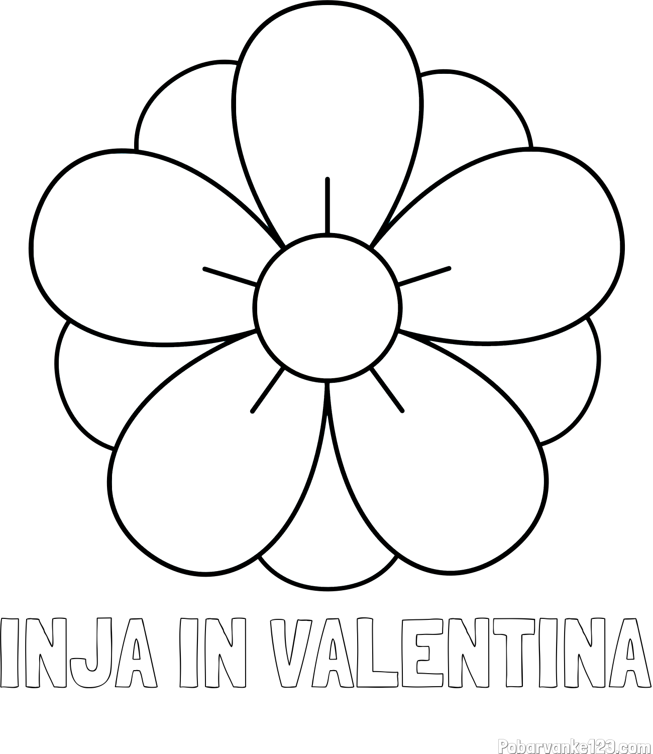 Pobarvanka imena INJA IN VALENTINA in pobarvanka lepega cveta