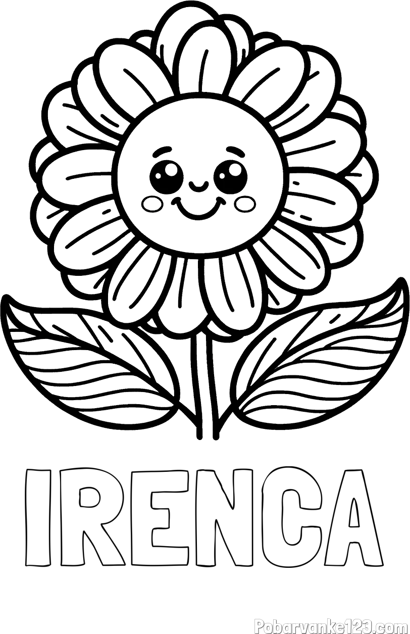 Pobarvanka imena IRENCA in pobarvanka ljubke in nasmejane rože