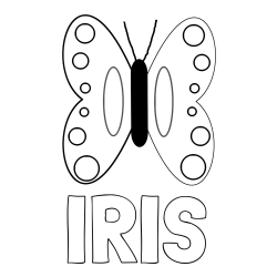 Online izdelana pobarvanka - Pobarvanka imena IRIS in preprosta otroška pobarvanka metuljčka