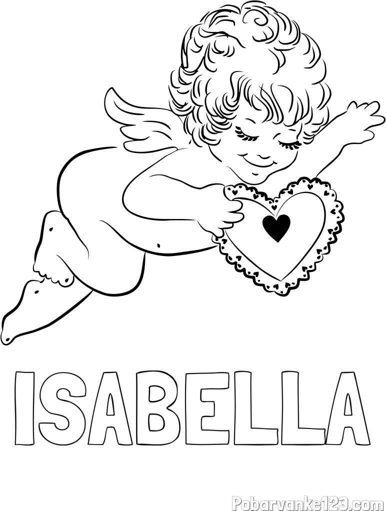 Pobarvanka imena ISABELLA in pobarvanka angela s srčkom