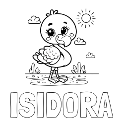 Online izdelana pobarvanka - Pobarvanka imena ISIDORA in pobarvanka ljubkega flaminga