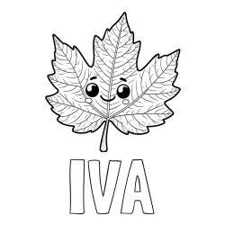 Online izdelana pobarvanka - Pobarvanka imena IVA in otroška pobarvanka nasmejanega lista
