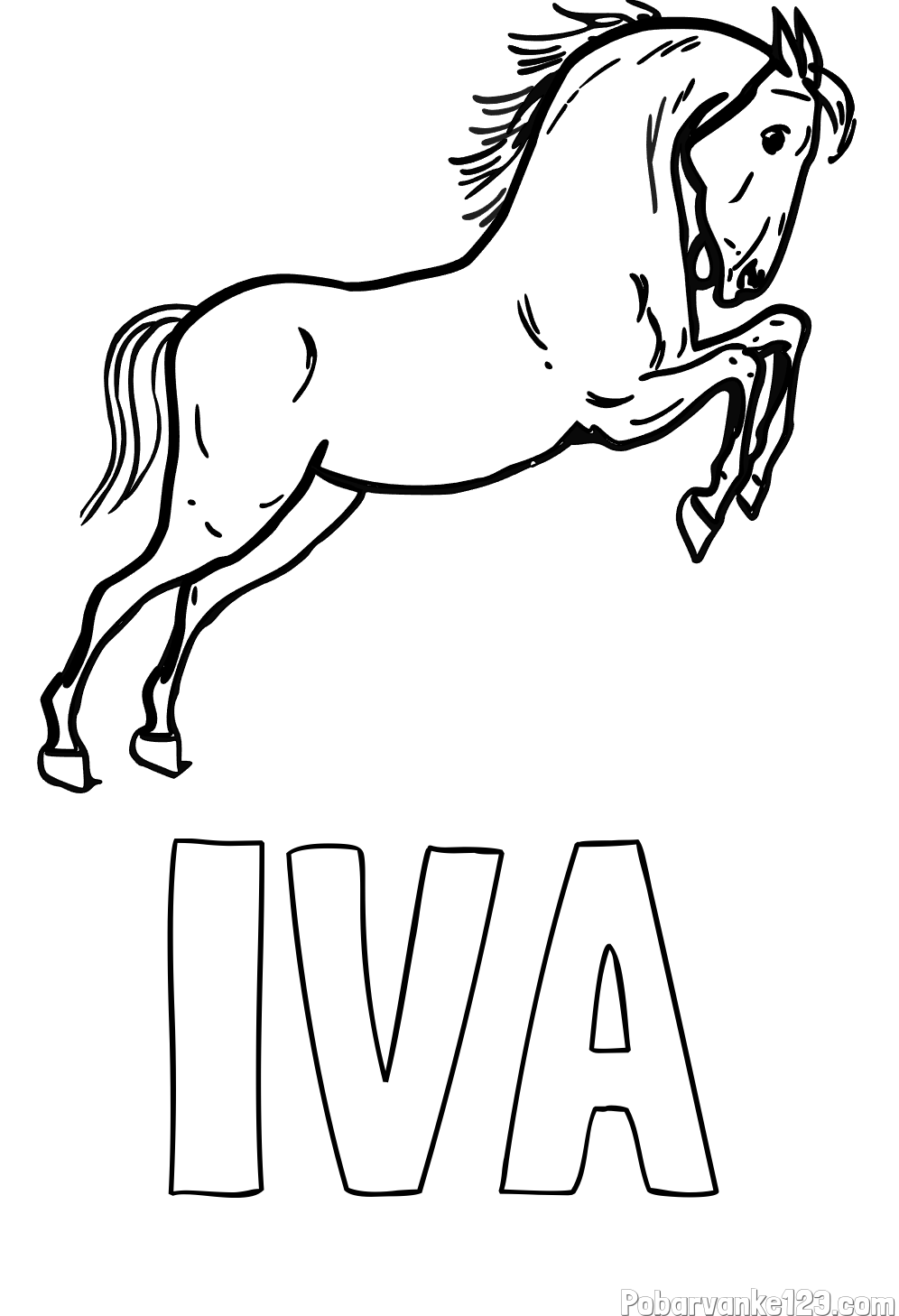 Pobarvanka imena IVA in pobarvanka konja v skoku