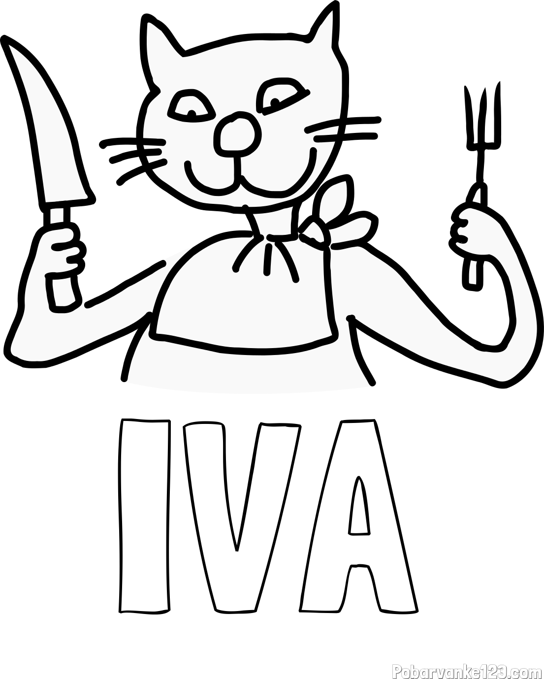Pobarvanka imena IVA in pobarvanka mačke pri kosilu
