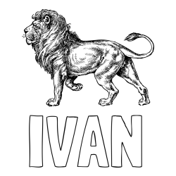 Online izdelana pobarvanka - Pobarvanka imena IVAN in pobarvanka leva