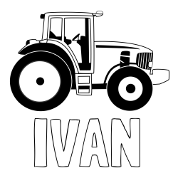 Online izdelana pobarvanka - Pobarvanka imena IVAN in pobarvanka velikega in zmogljivega traktorja