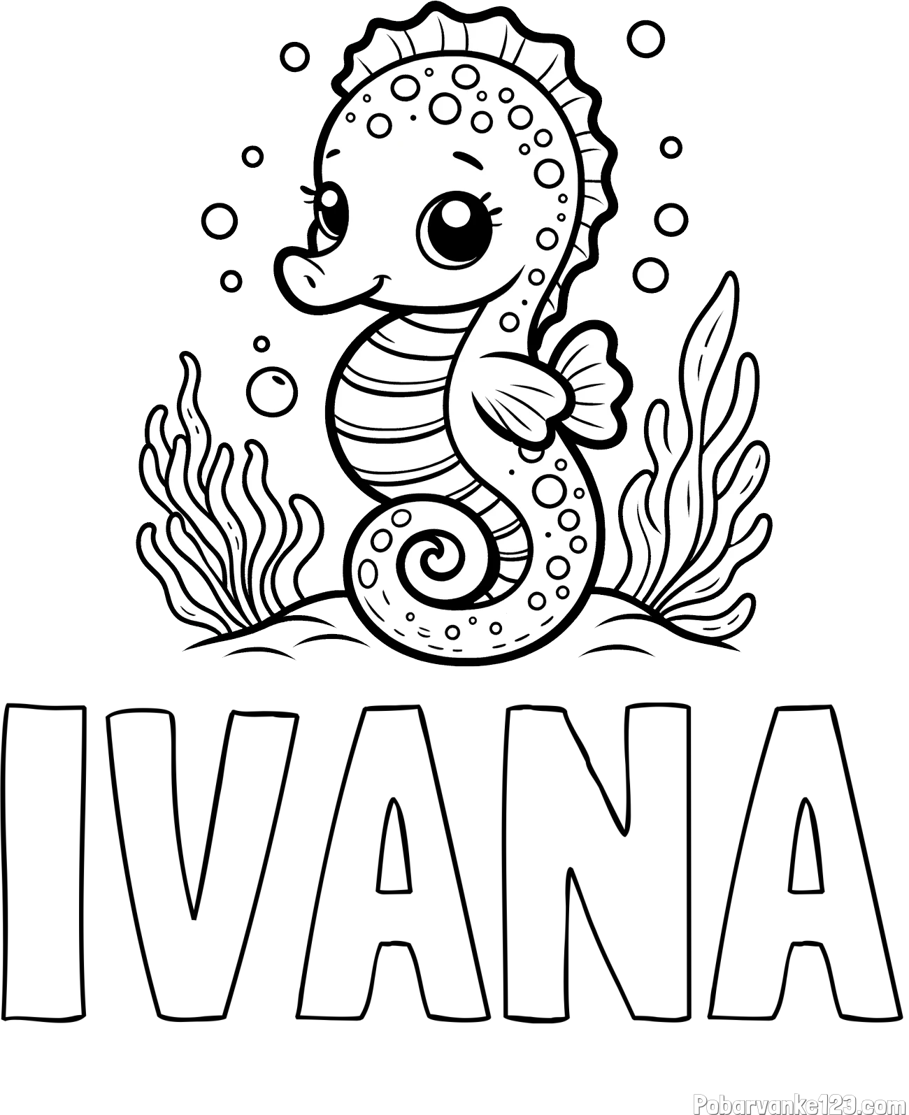 Pobarvanka imena IVANA in pobarvanka morskega konjička