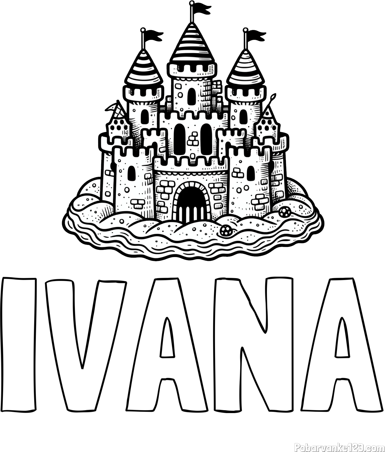 Pobarvanka imena IVANA in pobarvanka velikega peščenega gradu