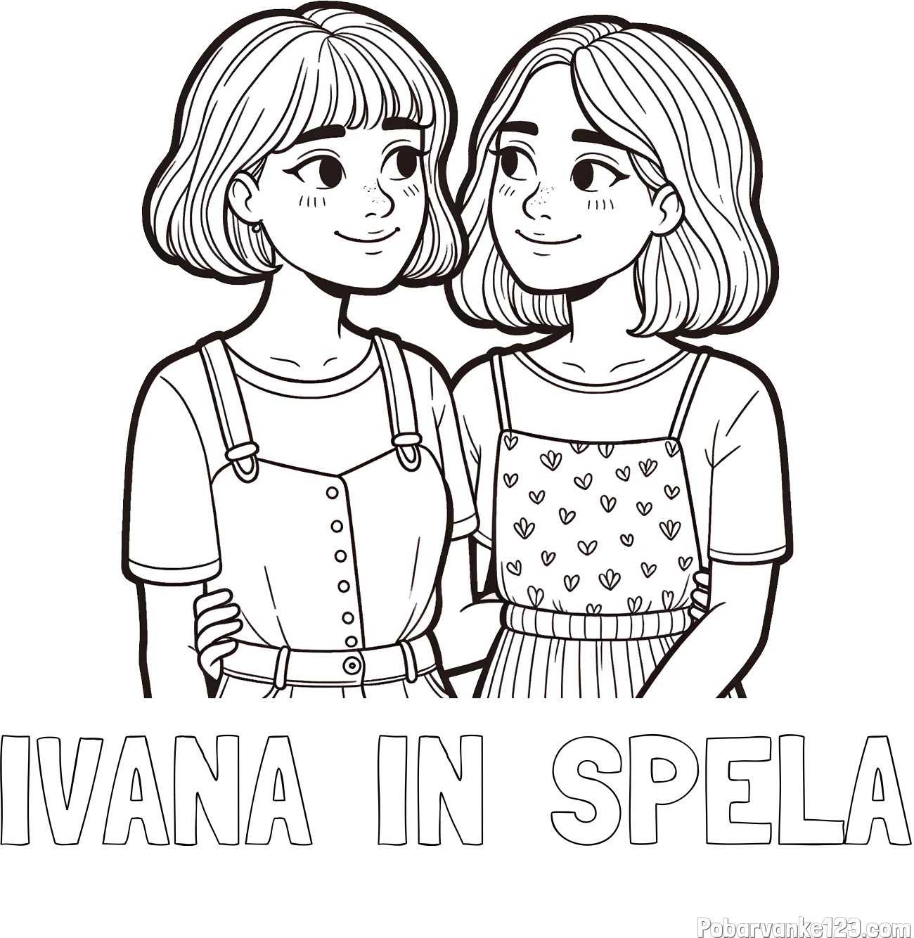 Pobarvanka imena IVANA  IN  SPELA in pobarvanka dveh najboljših prijateljic