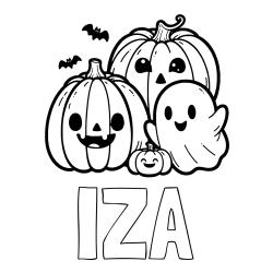 Online izdelana pobarvanka - Pobarvanka imena IZA in pobarvanka duhca in buč za noč čarovnic