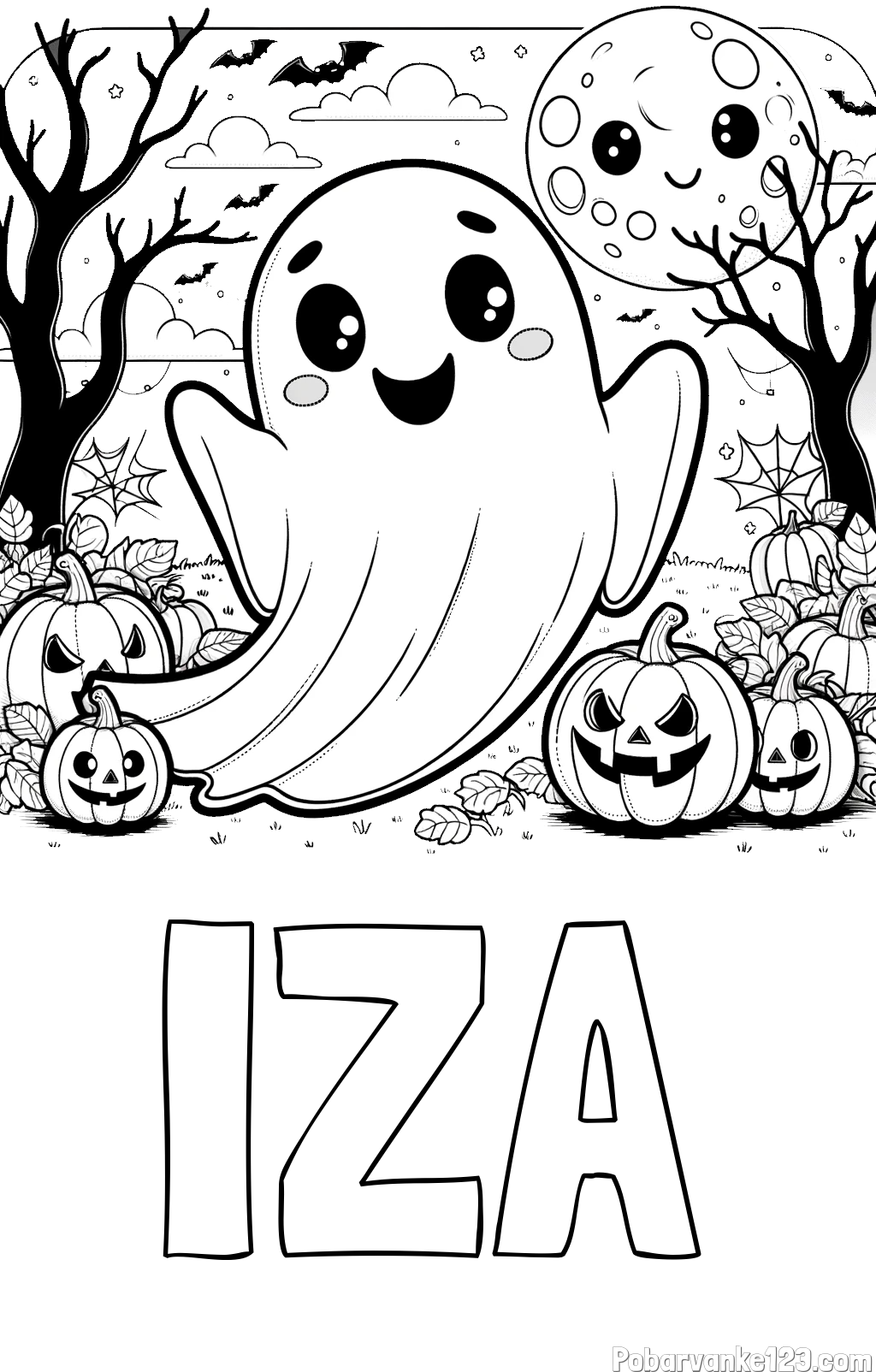 Pobarvanka imena IZA in pobarvanka ljubkega duhca in buč za noč čarovnic