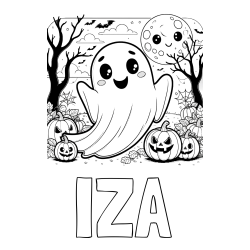 Online izdelana pobarvanka - Pobarvanka imena IZA in pobarvanka ljubkega duhca in buč za noč čarovnic