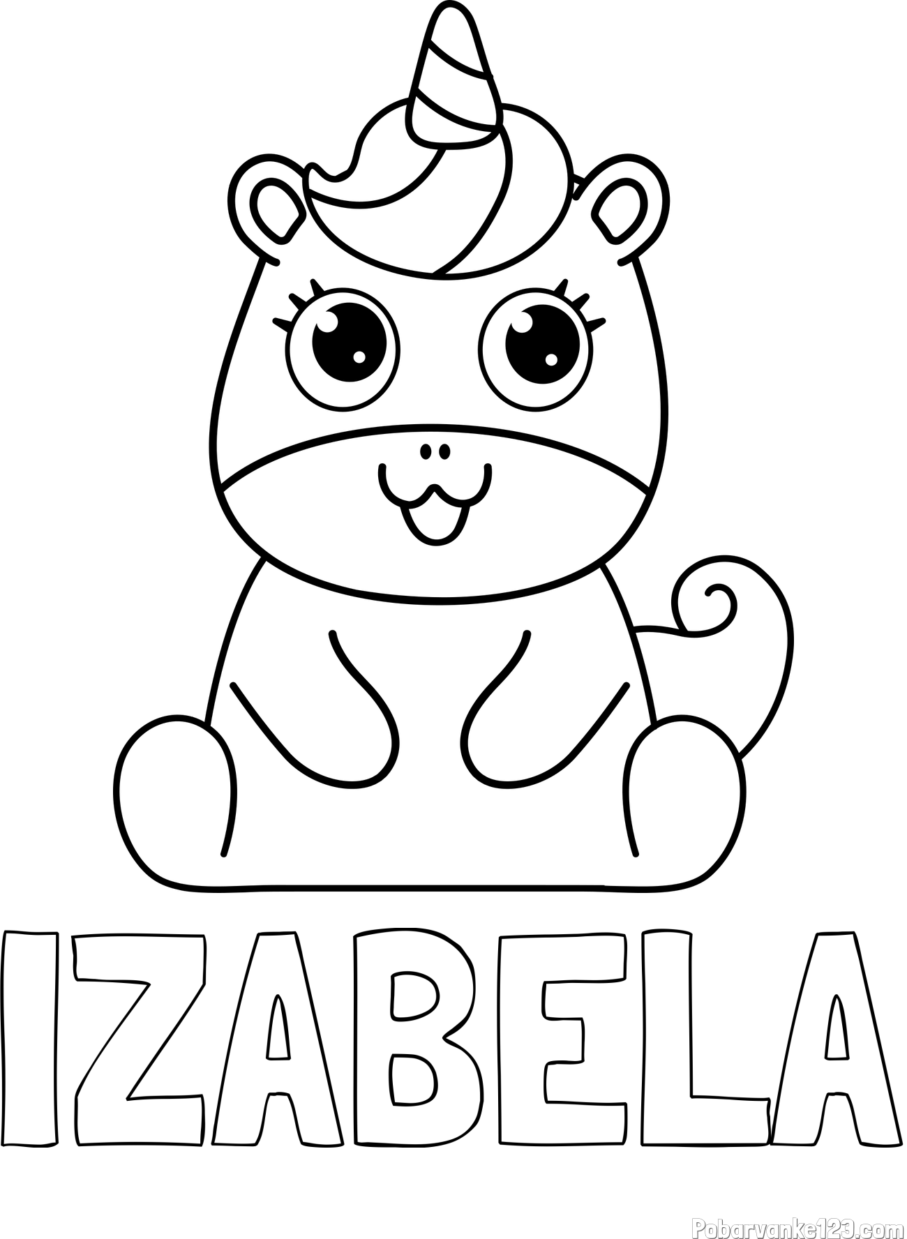 Pobarvanka imena IZABELA in pobarvanka čudovitega samoroga Unicorn