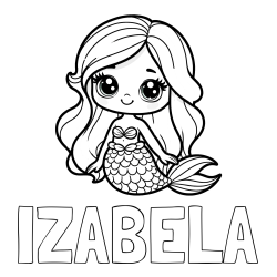 Online izdelana pobarvanka - Pobarvanka imena IZABELA in pobarvanka prikupne morske deklice
