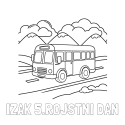 Online izdelana pobarvanka - Pobarvanka imena IZAK 5.ROJSTNI DAN in pobarvanka avtobusa na vožnji