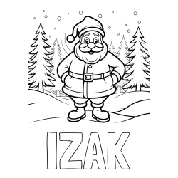 Online izdelana pobarvanka - Pobarvanka imena IZAK in pobarvanka Božička v gozdu