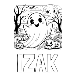 Online izdelana pobarvanka - Pobarvanka imena IZAK in pobarvanka ljubkega duhca in buč za noč čarovnic
