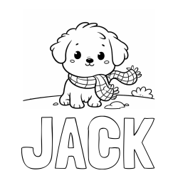 Online izdelana pobarvanka - Pobarvanka imena JACK in pobarvanka prikupnega psička