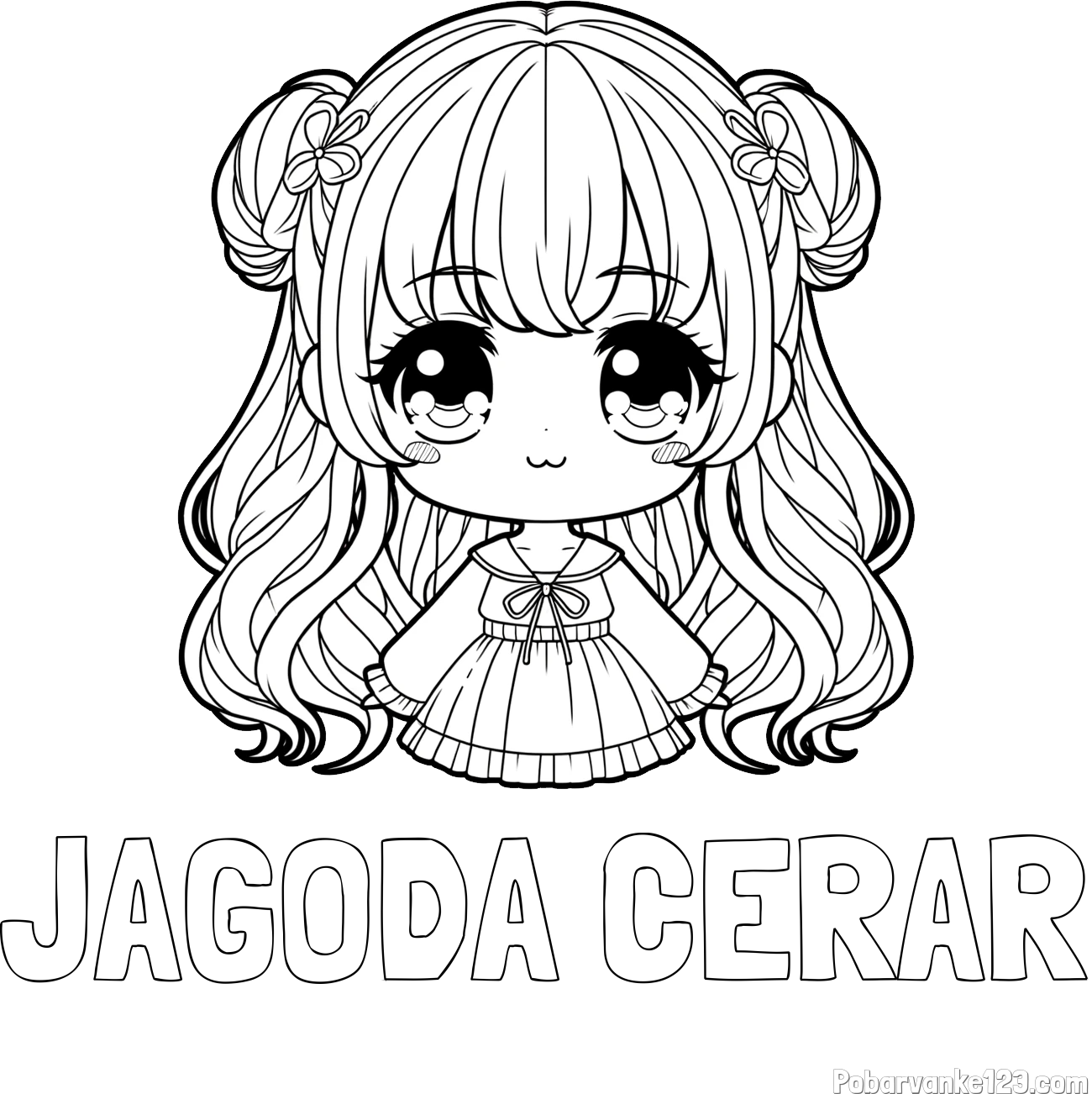 Pobarvanka imena JAGODA CERAR in pobarvanka prikupne punčke v anime slogu